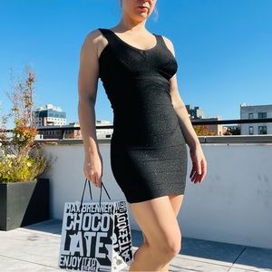 Bebe Black Double V Bandage Dress Diamond